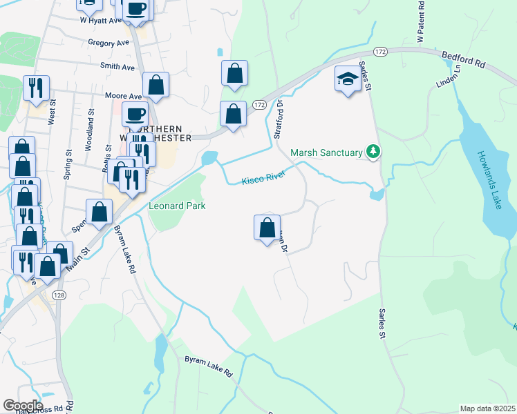 map of restaurants, bars, coffee shops, grocery stores, and more near 6 Carlton Drive in Mount Kisco