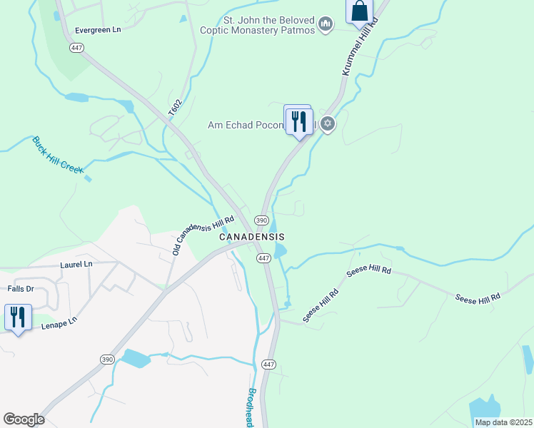 map of restaurants, bars, coffee shops, grocery stores, and more near 2nd Creek Road in Monroe County