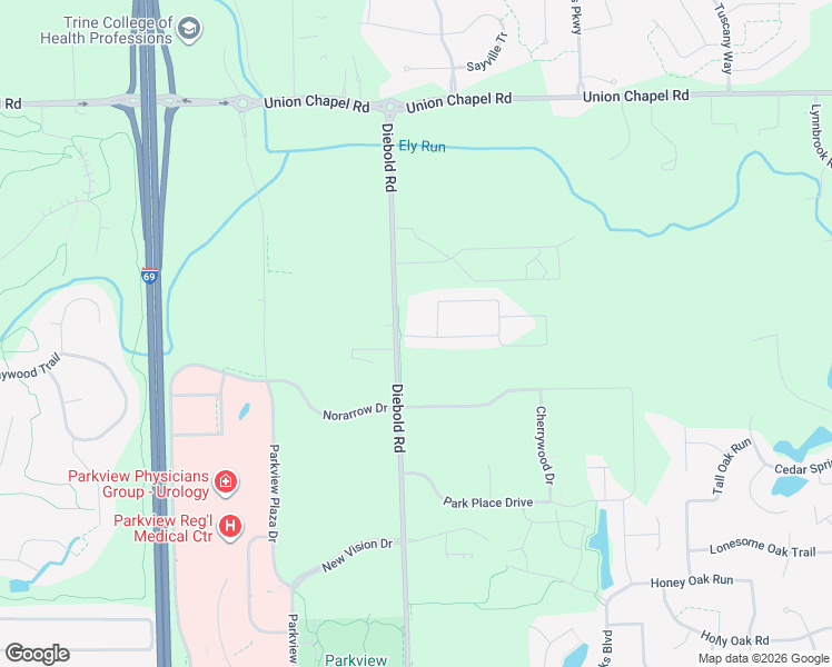 map of restaurants, bars, coffee shops, grocery stores, and more near 4048 Frost Grass Drive in Fort Wayne