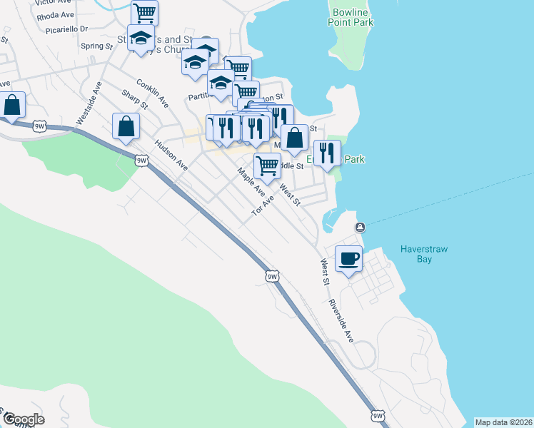 map of restaurants, bars, coffee shops, grocery stores, and more near 129 Clove Avenue in Haverstraw