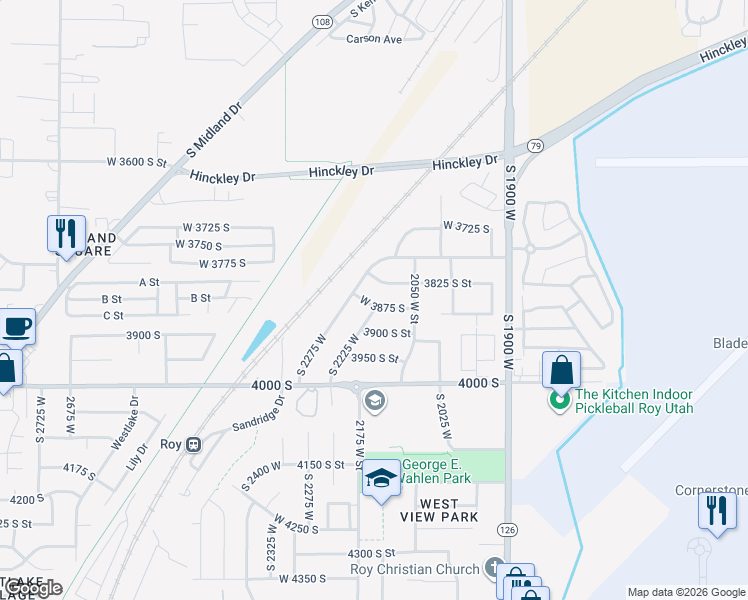 map of restaurants, bars, coffee shops, grocery stores, and more near 2240 West 3875 South in Roy