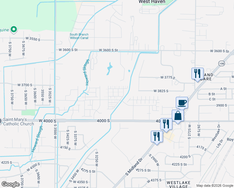 map of restaurants, bars, coffee shops, grocery stores, and more near 3765 South 3200 West in West Haven