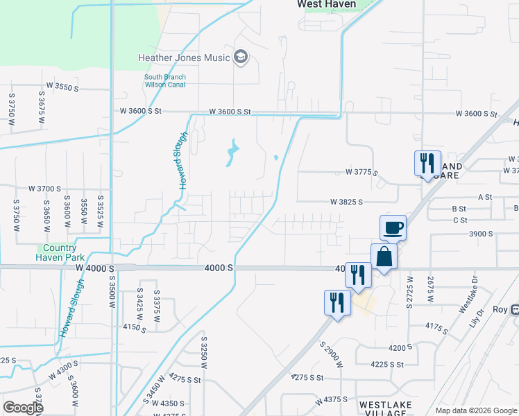 map of restaurants, bars, coffee shops, grocery stores, and more near 3763 South 3175 West in West Haven