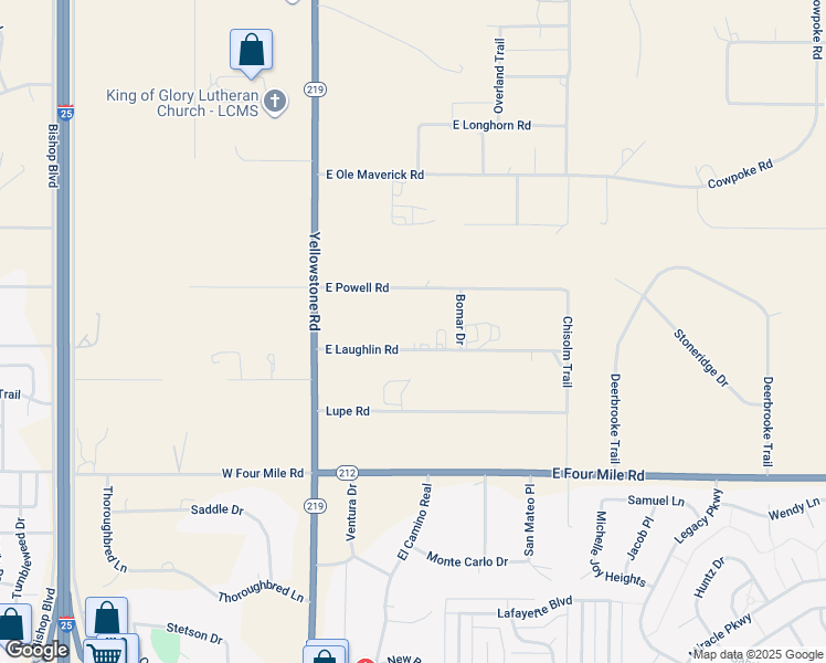 map of restaurants, bars, coffee shops, grocery stores, and more near 308 East Laughlin Road in Cheyenne