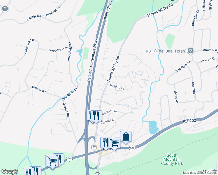 map of restaurants, bars, coffee shops, grocery stores, and more near 9 Thiells Mount Ivy Road in Pomona