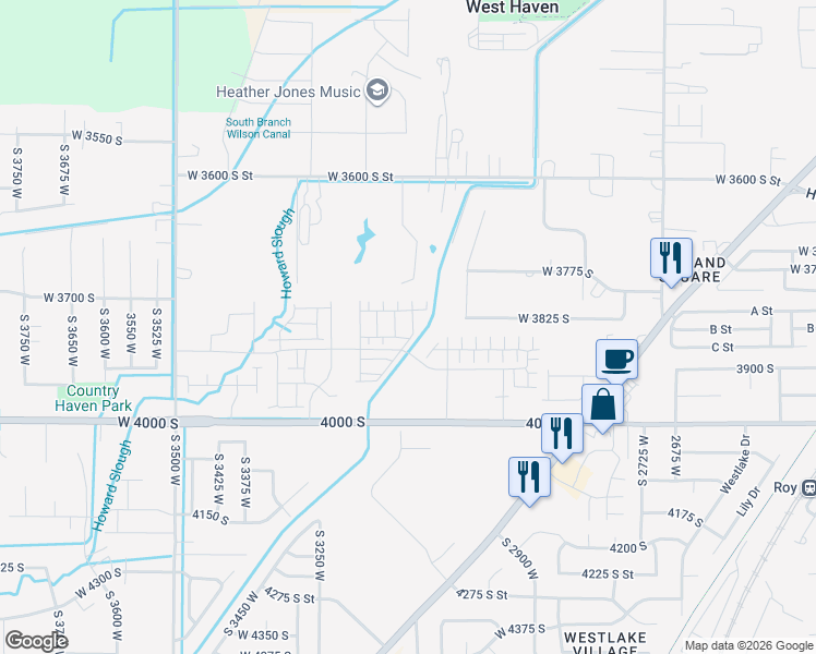 map of restaurants, bars, coffee shops, grocery stores, and more near 3763 South 3175 West in West Haven