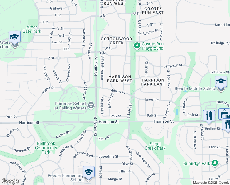 map of restaurants, bars, coffee shops, grocery stores, and more near 19056 Drexel Circle in Omaha