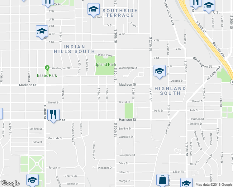 map of restaurants, bars, coffee shops, grocery stores, and more near 2842 Monroe Street in Omaha