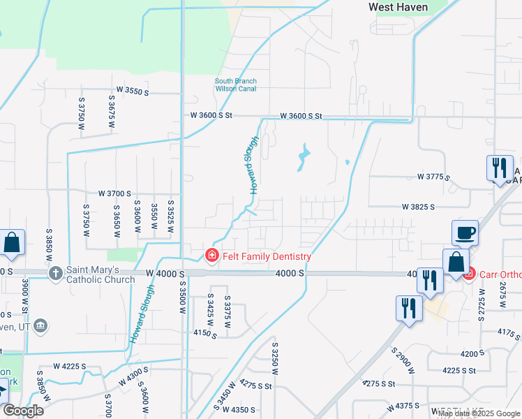 map of restaurants, bars, coffee shops, grocery stores, and more near 3338 West 3745 South in West Haven