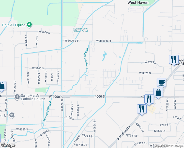 map of restaurants, bars, coffee shops, grocery stores, and more near 3324 West 3745 South in West Haven