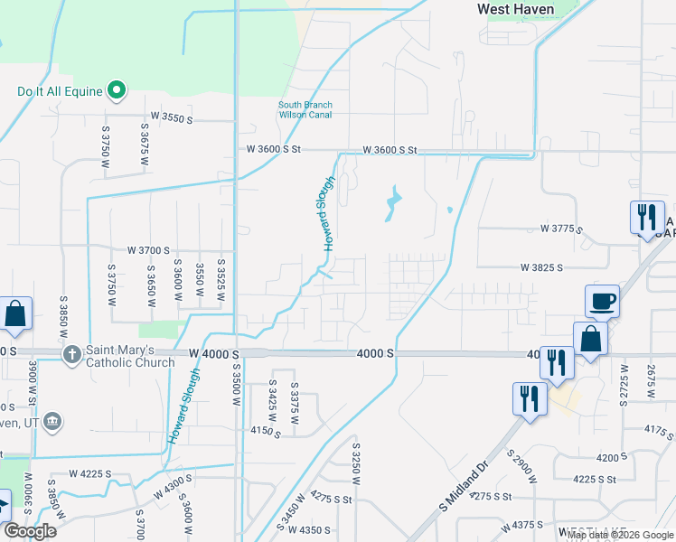 map of restaurants, bars, coffee shops, grocery stores, and more near 3338 West 3745 South in West Haven