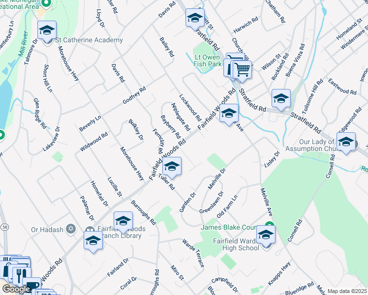 map of restaurants, bars, coffee shops, grocery stores, and more near 553 Fairfield Woods Road in Fairfield