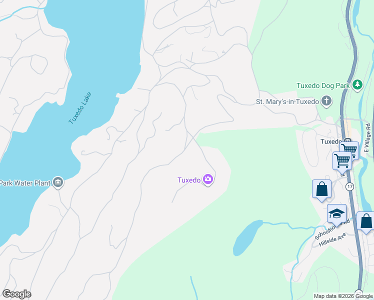 map of restaurants, bars, coffee shops, grocery stores, and more near 20 Ridge Road in Tuxedo Park