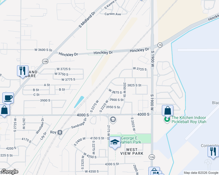 map of restaurants, bars, coffee shops, grocery stores, and more near 3883 South 2225 West in Roy