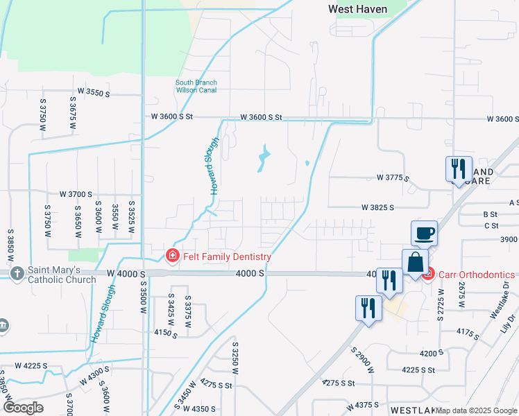 map of restaurants, bars, coffee shops, grocery stores, and more near 3195 West 3600 South in West Haven