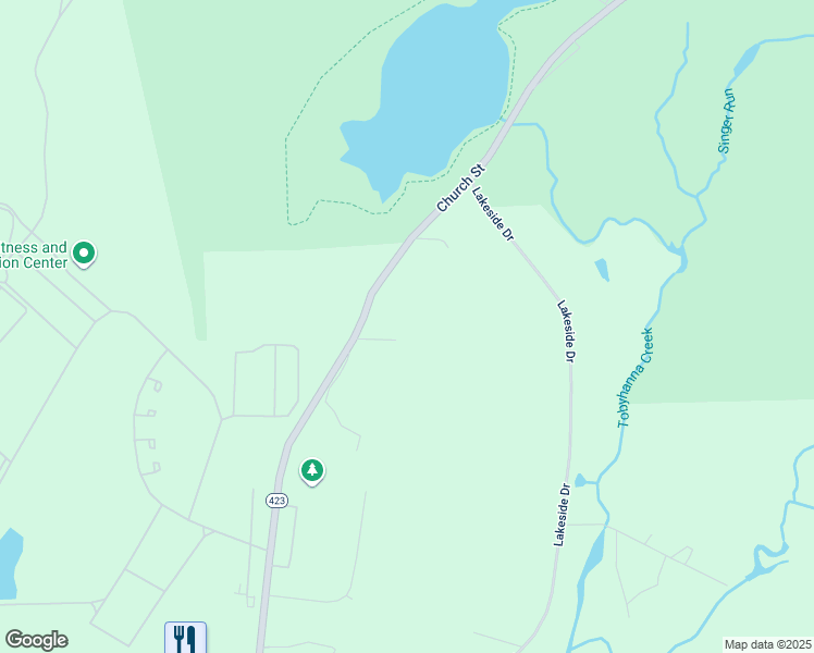 map of restaurants, bars, coffee shops, grocery stores, and more near 1828 Church Street in Tobyhanna