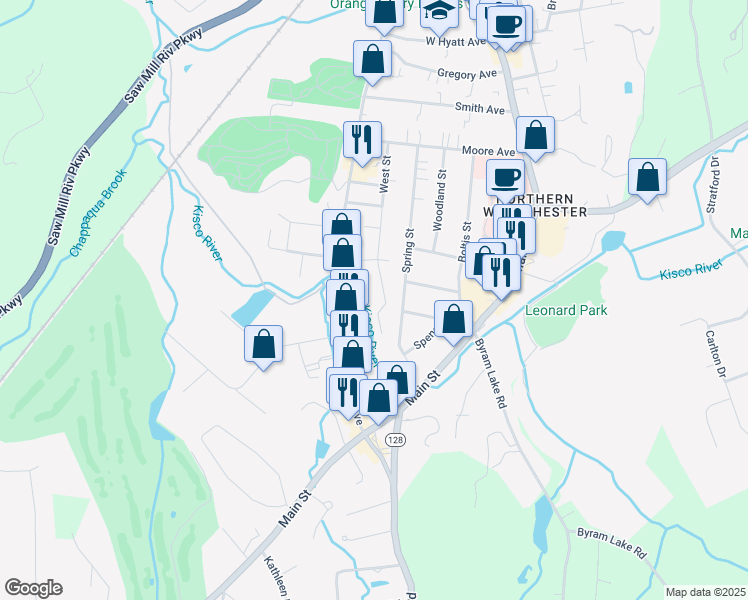 map of restaurants, bars, coffee shops, grocery stores, and more near 261 West Street in Mount Kisco