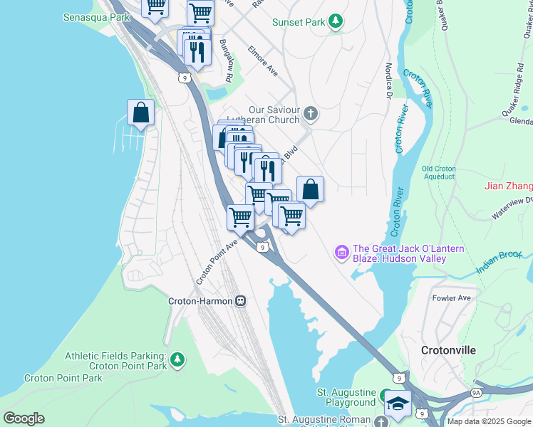 map of restaurants, bars, coffee shops, grocery stores, and more near 383 South Riverside Avenue in Croton-on-Hudson