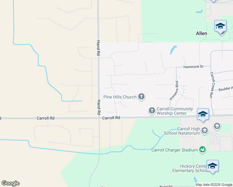 map of restaurants, bars, coffee shops, grocery stores, and more near 4800 Carroll Road in Fort Wayne