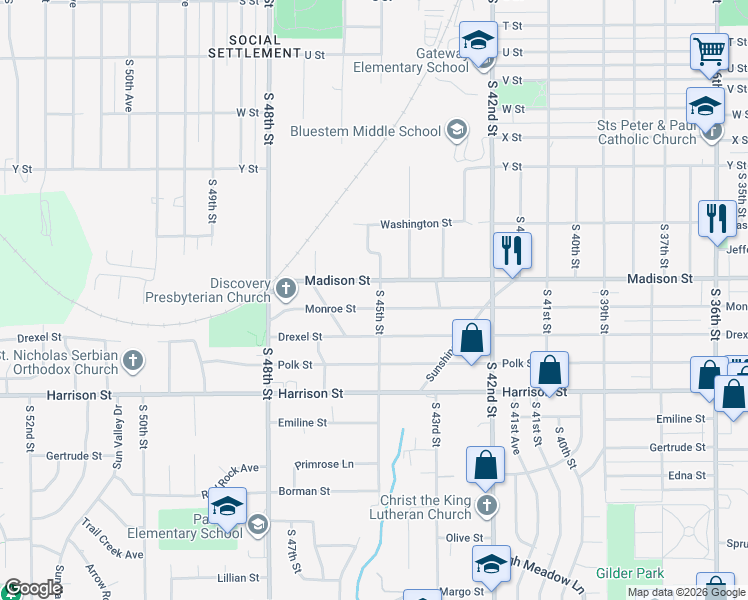 map of restaurants, bars, coffee shops, grocery stores, and more near 4502 Madison Street in Omaha