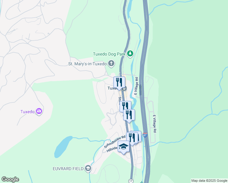 map of restaurants, bars, coffee shops, grocery stores, and more near 1 Tuxedo Road in Tuxedo Park