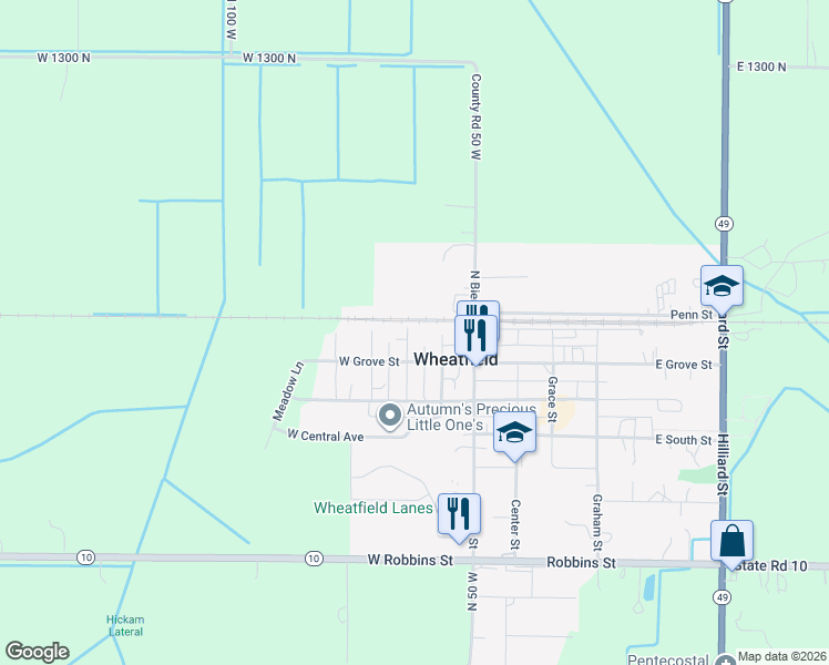 map of restaurants, bars, coffee shops, grocery stores, and more near 77 Broadway Street in Wheatfield