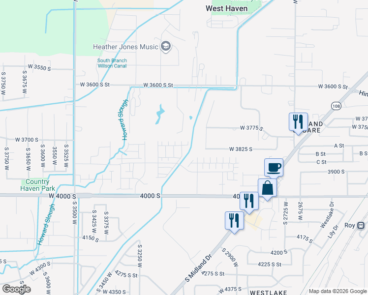 map of restaurants, bars, coffee shops, grocery stores, and more near 3167 West 3725 South in West Haven