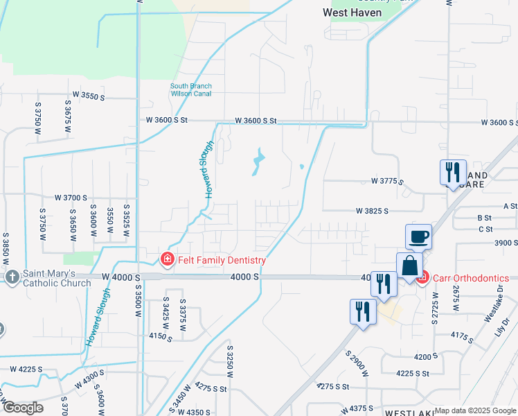 map of restaurants, bars, coffee shops, grocery stores, and more near 3732 South 3250 West in West Haven