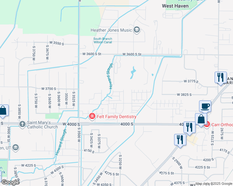 map of restaurants, bars, coffee shops, grocery stores, and more near 3327 West 3715 South in West Haven