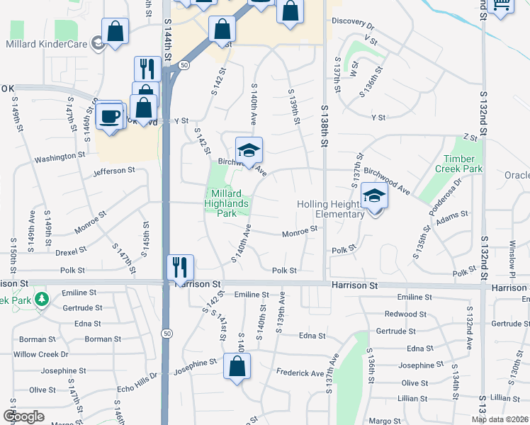 map of restaurants, bars, coffee shops, grocery stores, and more near 6411 South 140th Avenue in Omaha