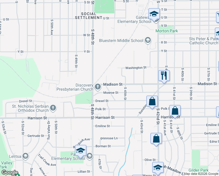 map of restaurants, bars, coffee shops, grocery stores, and more near 4522 Madison Street in Omaha