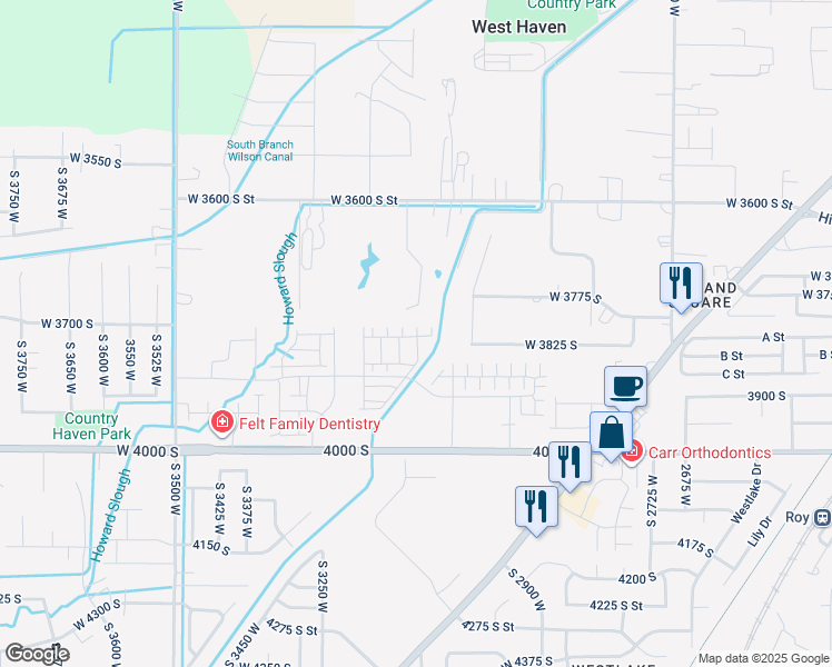 map of restaurants, bars, coffee shops, grocery stores, and more near 3721 South 3175 West in West Haven