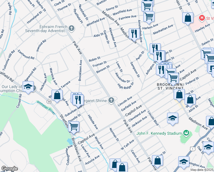 map of restaurants, bars, coffee shops, grocery stores, and more near in Bridgeport