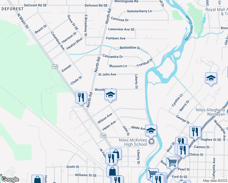 map of restaurants, bars, coffee shops, grocery stores, and more near 107 Woodglen Avenue in Niles