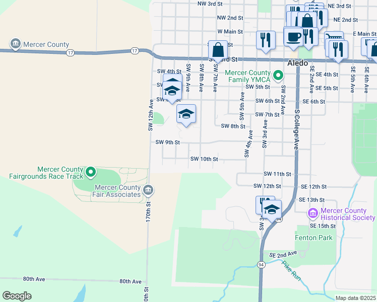 map of restaurants, bars, coffee shops, grocery stores, and more near 1000-1002 Southwest 9th Street in Aledo