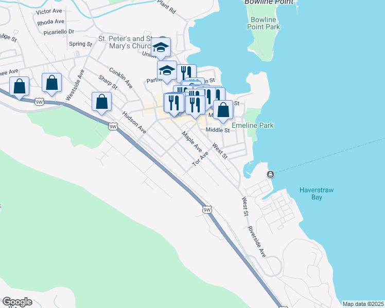 map of restaurants, bars, coffee shops, grocery stores, and more near 77 Clove Avenue in Haverstraw