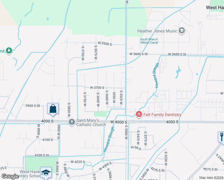 map of restaurants, bars, coffee shops, grocery stores, and more near 3711 South 3550 West in West Haven