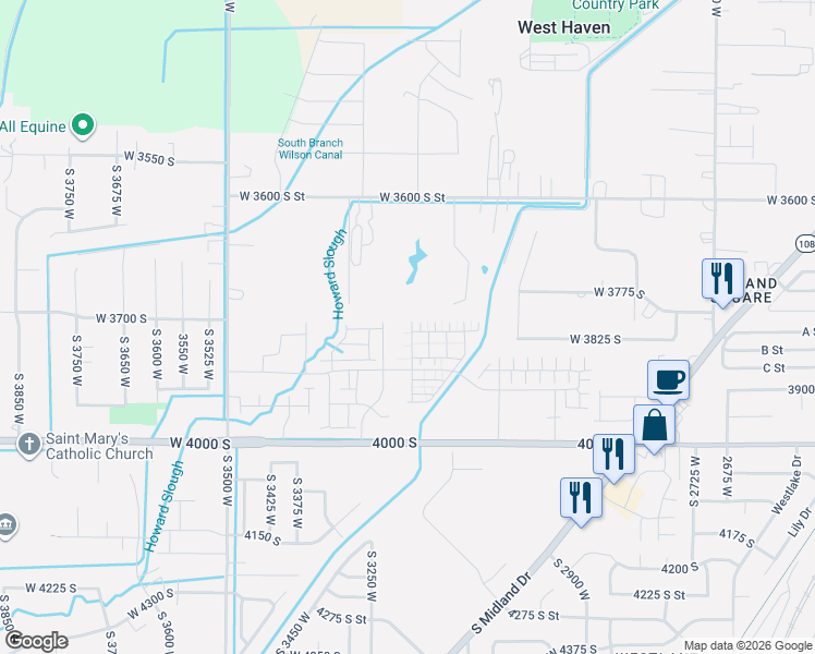 map of restaurants, bars, coffee shops, grocery stores, and more near 3717 South 3250 West in West Haven