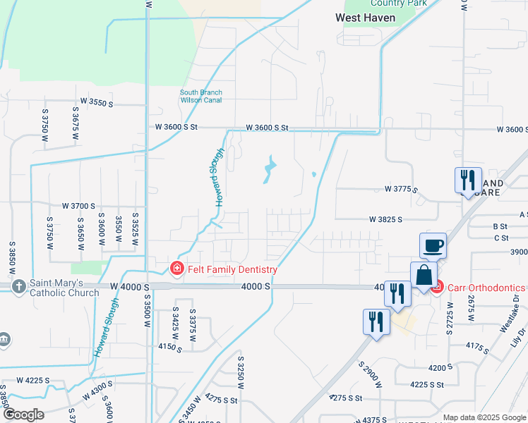 map of restaurants, bars, coffee shops, grocery stores, and more near 3717 South 3250 West in West Haven