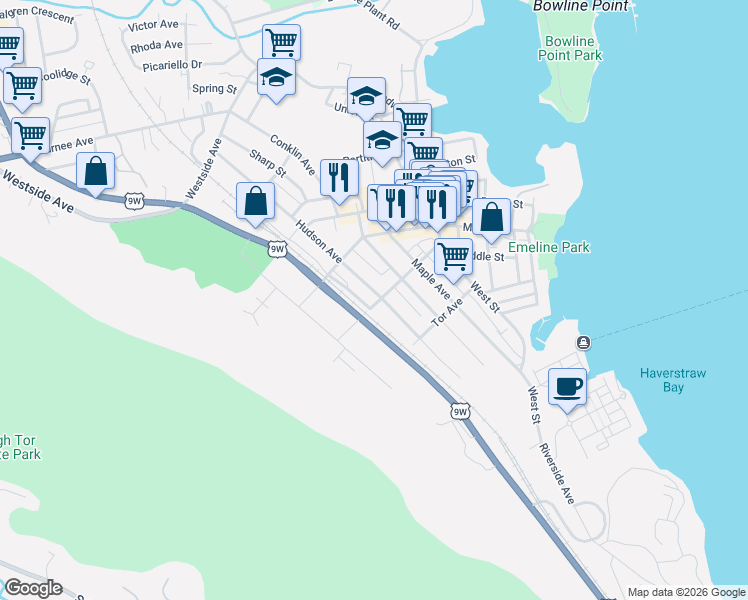 map of restaurants, bars, coffee shops, grocery stores, and more near 118 Hudson Avenue in Haverstraw