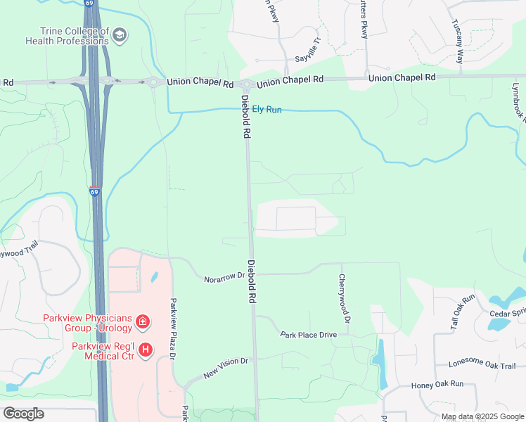 map of restaurants, bars, coffee shops, grocery stores, and more near 11726 Diebold Road in Fort Wayne