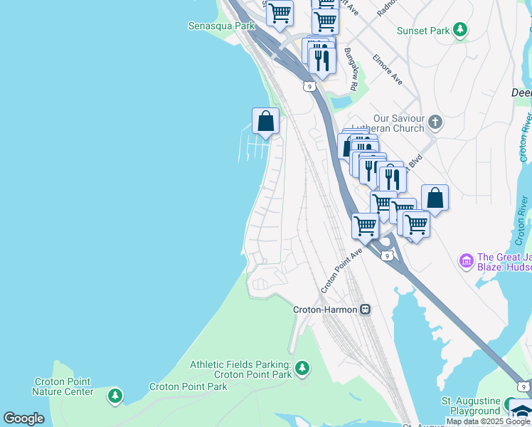 map of restaurants, bars, coffee shops, grocery stores, and more near 518 Half Moon Bay Drive in Croton-on-Hudson