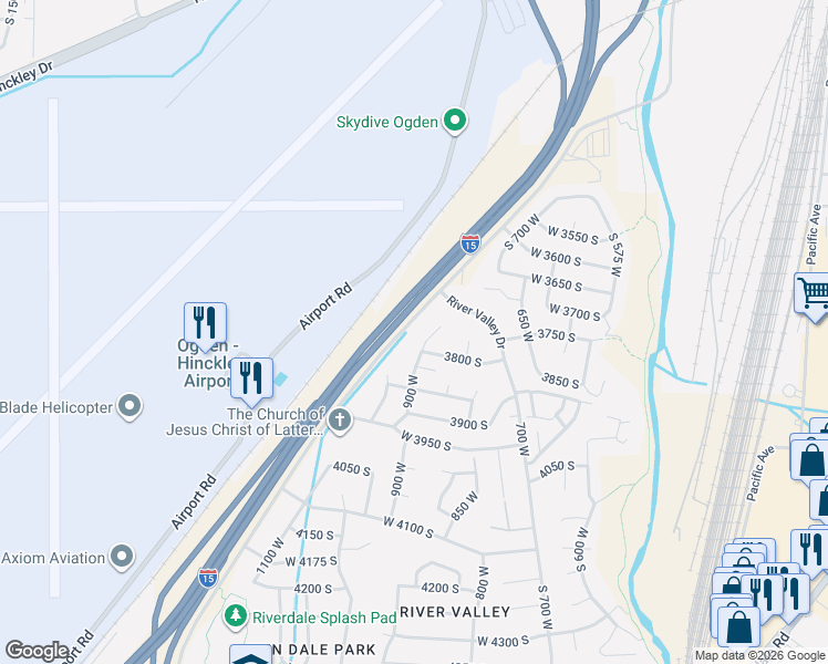 map of restaurants, bars, coffee shops, grocery stores, and more near 3772 Parker Drive in Riverdale
