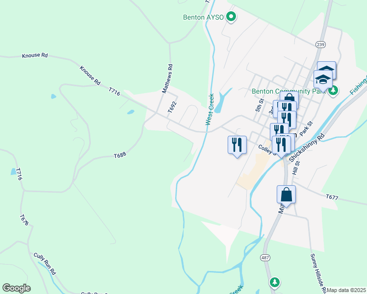 map of restaurants, bars, coffee shops, grocery stores, and more near 17 Distillery Hill Road in Benton