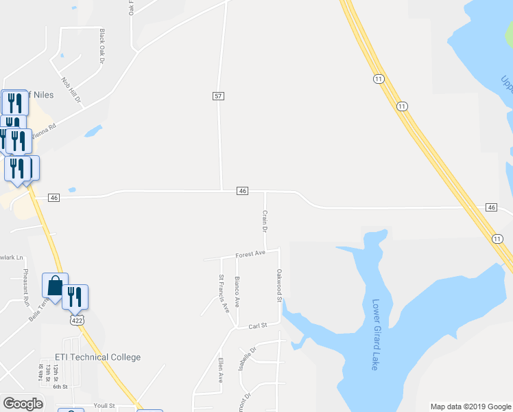 map of restaurants, bars, coffee shops, grocery stores, and more near 1816 Crain Dr in Niles