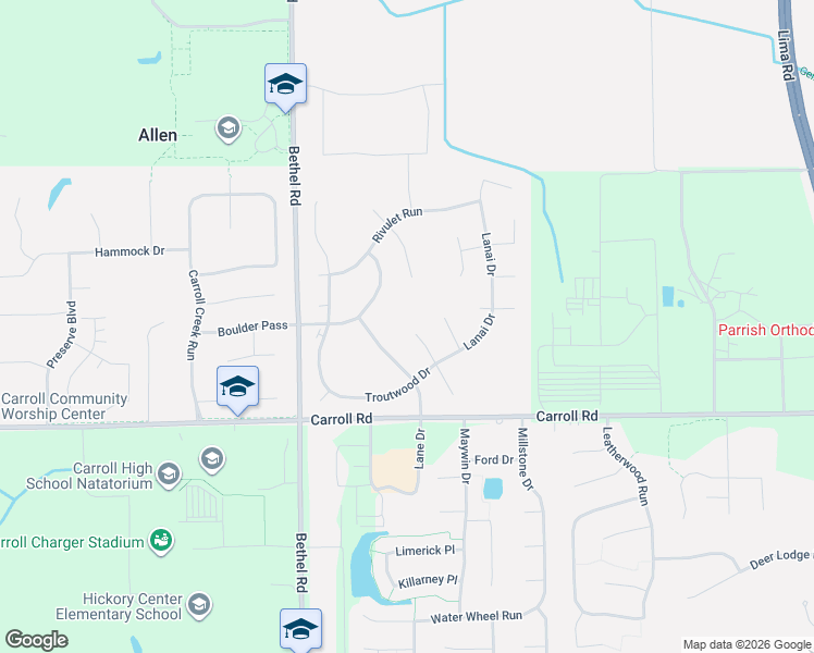 map of restaurants, bars, coffee shops, grocery stores, and more near 12123 Turtle Creek Ct in Fort Wayne