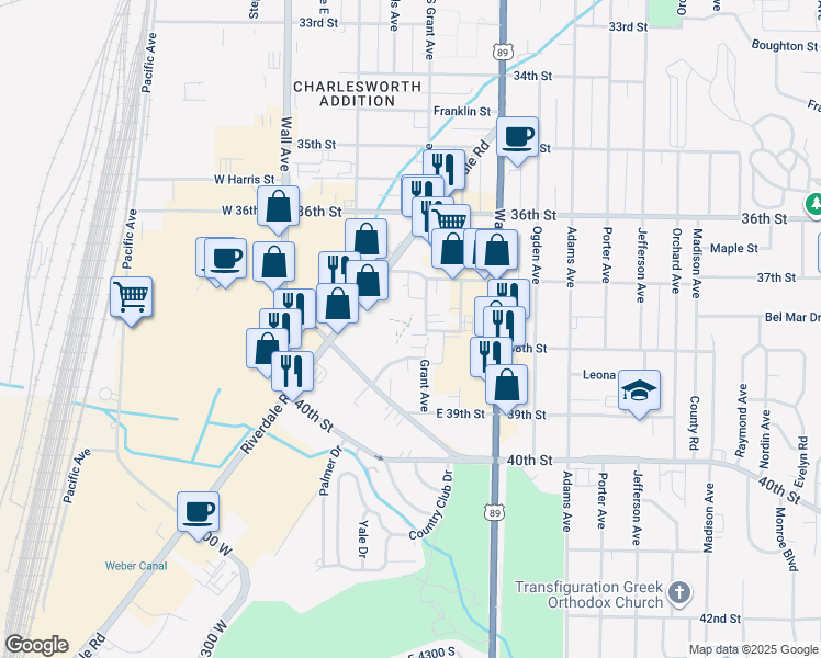 map of restaurants, bars, coffee shops, grocery stores, and more near 3755 Grant Avenue in Ogden