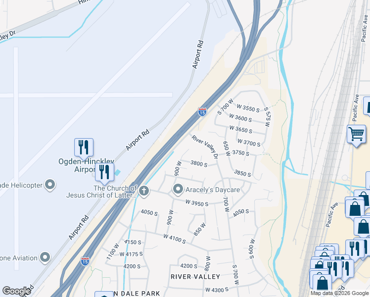 map of restaurants, bars, coffee shops, grocery stores, and more near 3757 900 West in Riverdale