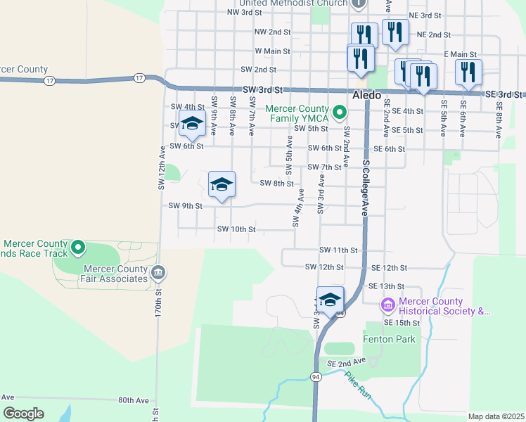 map of restaurants, bars, coffee shops, grocery stores, and more near 506-798 Southwest 9th Street in Aledo