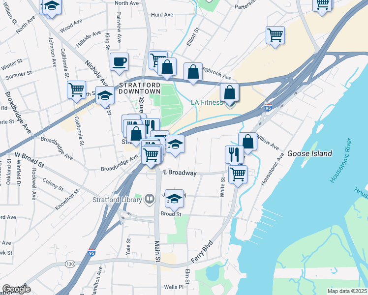 map of restaurants, bars, coffee shops, grocery stores, and more near 118 Sutton Avenue in Stratford